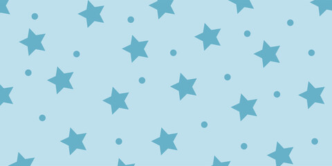 Seamless pattern with stars and polka dots. Cute, baby design for new boy. Pattern for nursery decor, for babies