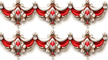 Ornate Decorative Pattern with Red and White Drapery Elements in Elegant Design