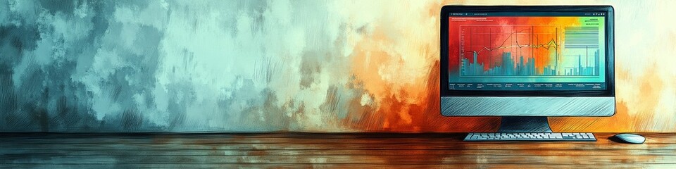 Computer Graphs, Charts on a LinkedIn Banner, Background, AI Generated