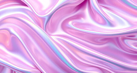 Fototapeta premium Dazzling Holographic Texture with Fluid Pastel Gradient Patterns, A shimmering, iridescent fabric texture with soft folds and pastel colors, vibrant, iridescent fabric texture in shades of pink 