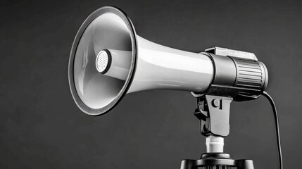 Vintage Megaphone on Stand with Black and White Background for Communication and Announcements