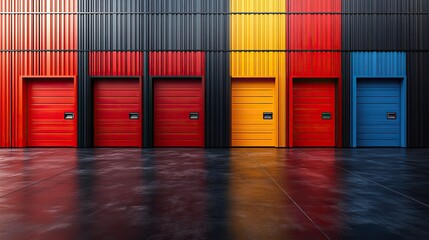 seven pieces of panoramic background patterns with horizontal lines and garage doors in various colors vector illustratio