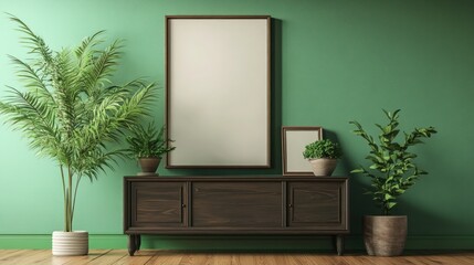 Modern interior with green walls and decorative plants