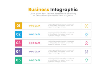 Business infographic template design. Timeline concept with 5 steps. Can be used for presentations, workflow layout, diagram, banner, web design, Vector illustration.