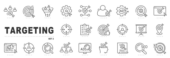 Set of targeting related line icons. Marketing, advertising, target etc. Editable stroke. Set 2