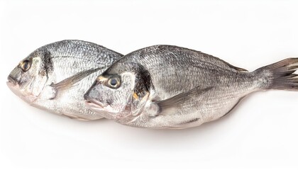 Fototapeta premium Two fresh sea breams lying on white background