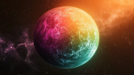 Fototapeta premium Rainbow Planet in a Cosmic Nebula: A Vibrant Celestial Scene