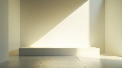 Fototapeta premium minimalist empty room with white platform and sunlight