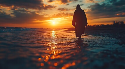 silhouette of jesus walking toned