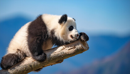 Naklejka premium giant panda eating bamboo on tree