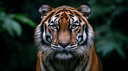 Fototapeta premium Majestic tiger stares, jungle backdrop, wildlife conservation