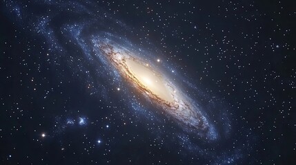 Naklejka premium A mesmerizing spiral galaxy glowing in deep space, surrounded by countless stars and cosmic dust. A stunning cosmic phenomenon. Generative AI.