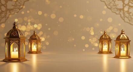 Obraz premium Golden Lanterns Glow with Candles Creating a Warm Festive Atmosphere
