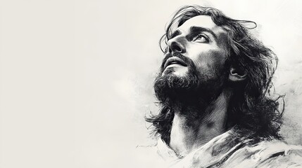 sketch of jesus christ on a white background digital illustration copy space