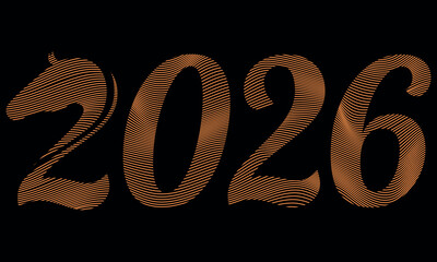 Vector image 2026. Year of the horse. New Year design. Text for 2026. Text with lines. Stylized text