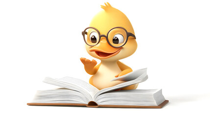 Cute Duck Reading a Book