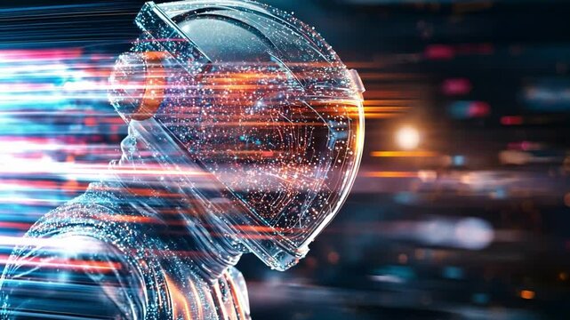 Astronaut in futuristic setting with vibrant light trails in 4K resolution