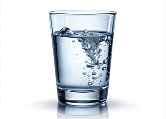 Bubbling Water in Glass isolated on white background-A glass of water with bubbles rising in the liquid, showcasing the effervescence against a white background.