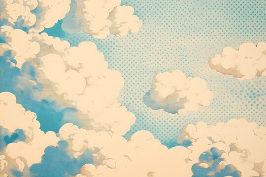 Fototapeta Retro cartoon clouds in a light sky