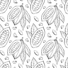 Vector seamless bakcground of cocoa beans.
