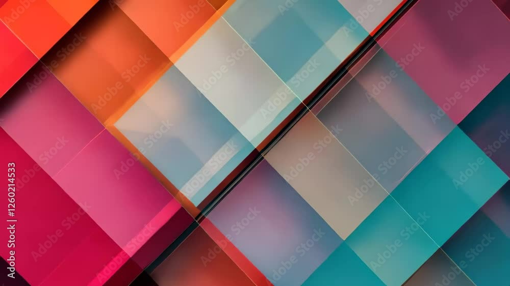 Poster colorful, abstract geometric patterns intersect with sharp lines and gradients, creating a vibrant b