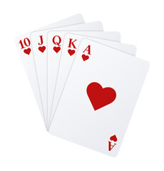 Playing cards of Hearts. Royal flush.