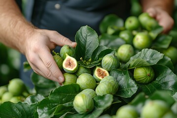 Organic Fig Harvesting: Fresh Green Figs in Lush Nature Setting for Natural Food Concepts