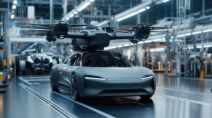 Future flying car production workshop