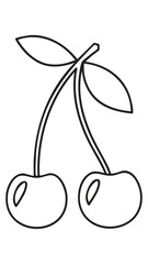 Cherry Fruit Food Meal Healthy Coloring Kid Book Page in Black and White. Monochrome and Colored Samples
