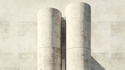 Smooth concrete columns stand tall against a pale wall bathed in soft sunlight.. AI Generated