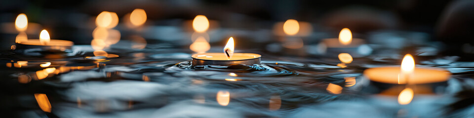 Obraz premium Tea Light Candles Floating in Water
