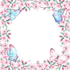frame of flowers and butterfly