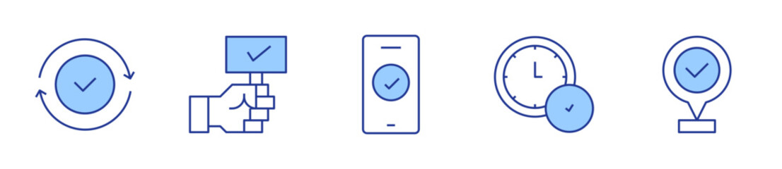 check, placeholder, checked, smartphone. Checkmark Icon vector illustration. Line Duotone style. Editable stroke