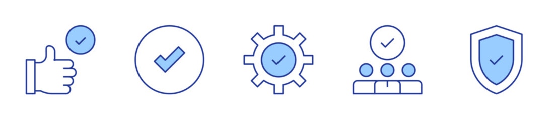 staff, verification, best practice, yes, check. Checkmark Icon vector illustration. Line Duotone style. Editable stroke