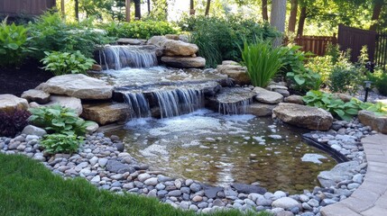 Backyard tiered waterfall landscaping