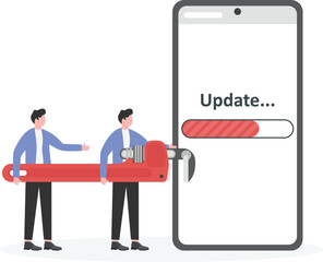 Business concept vector illustration of businessmen working together to update the system

