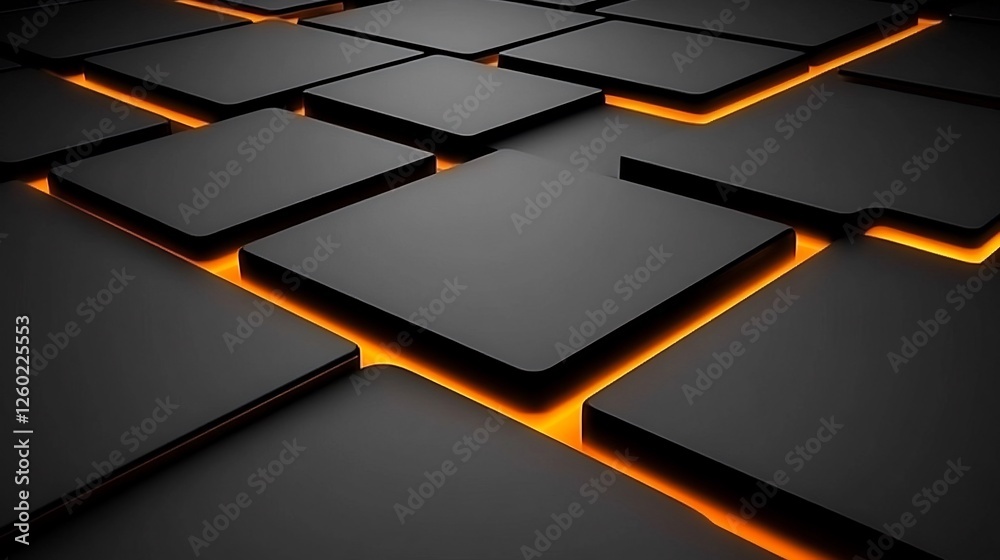 Wall mural Dark Grey Cubes Glow Orange Light Abstract Background. AI Generated