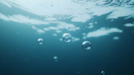 Air Bubbles Rising Through Deep Teal Water