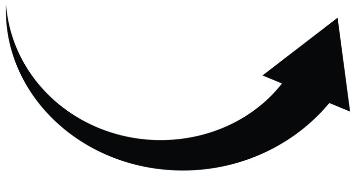 Curved arrow right direction vector sign. Curved arrow sign. Black rounded arrow. Direction pointer pointing up. Arrow pointer icon sign symbol vector. 
