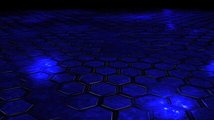 Obraz premium Abstract Hexagonal Pattern with Blue Neon Glow on a Dark Surface Creating a Futuristic Atmosphere
