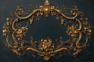 Ornate Rococo-Style Frame With Golden Floral Patterns on a Dark Textured Background Creating a Striking Minimalist Aesthetic