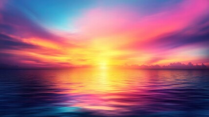 Fototapeta premium A vibrant sunset paints the sky in hues of pink, orange, and blue, reflecting beautifully on the calm water below.