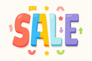 Colorful "SALE" text illustration with playful design.