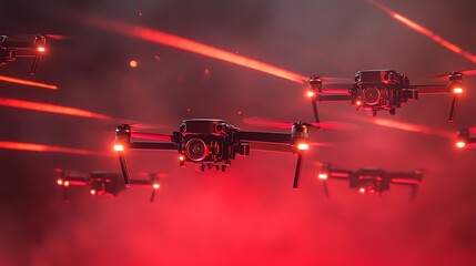 Crimson Drones: A Fiery Swarm in Cinematic Flight