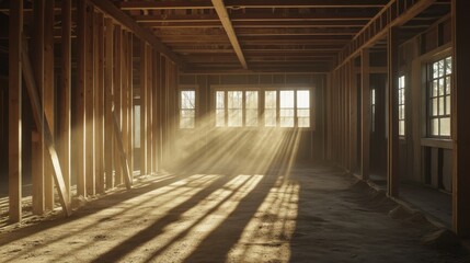 sunbeams in empty house under construction