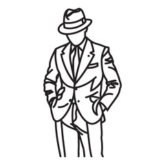 Man in Suit Silhouette - Classy Office Look Vector - Businessman Doodle - Executive Illustration - Corporate Line Art
