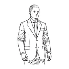 Man in Suit Silhouette - Corporate Executive Vector - Businessman Doodle - CEO Illustration - Formal Attire Line Art
