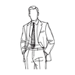 Man in Suit Silhouette - Classy Gentleman Vector - Corporate Businessman Doodle - Executive Illustration - Business Line Art
