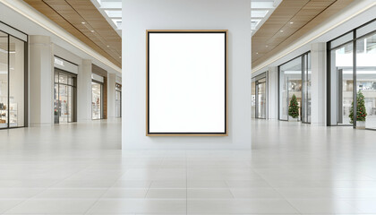 Empty advertisement billboard, mall background, empty mockup frame, blank canvas art