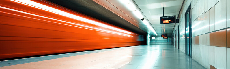 High-Speed Urban Train in Modern Subway Station with Motion Blur